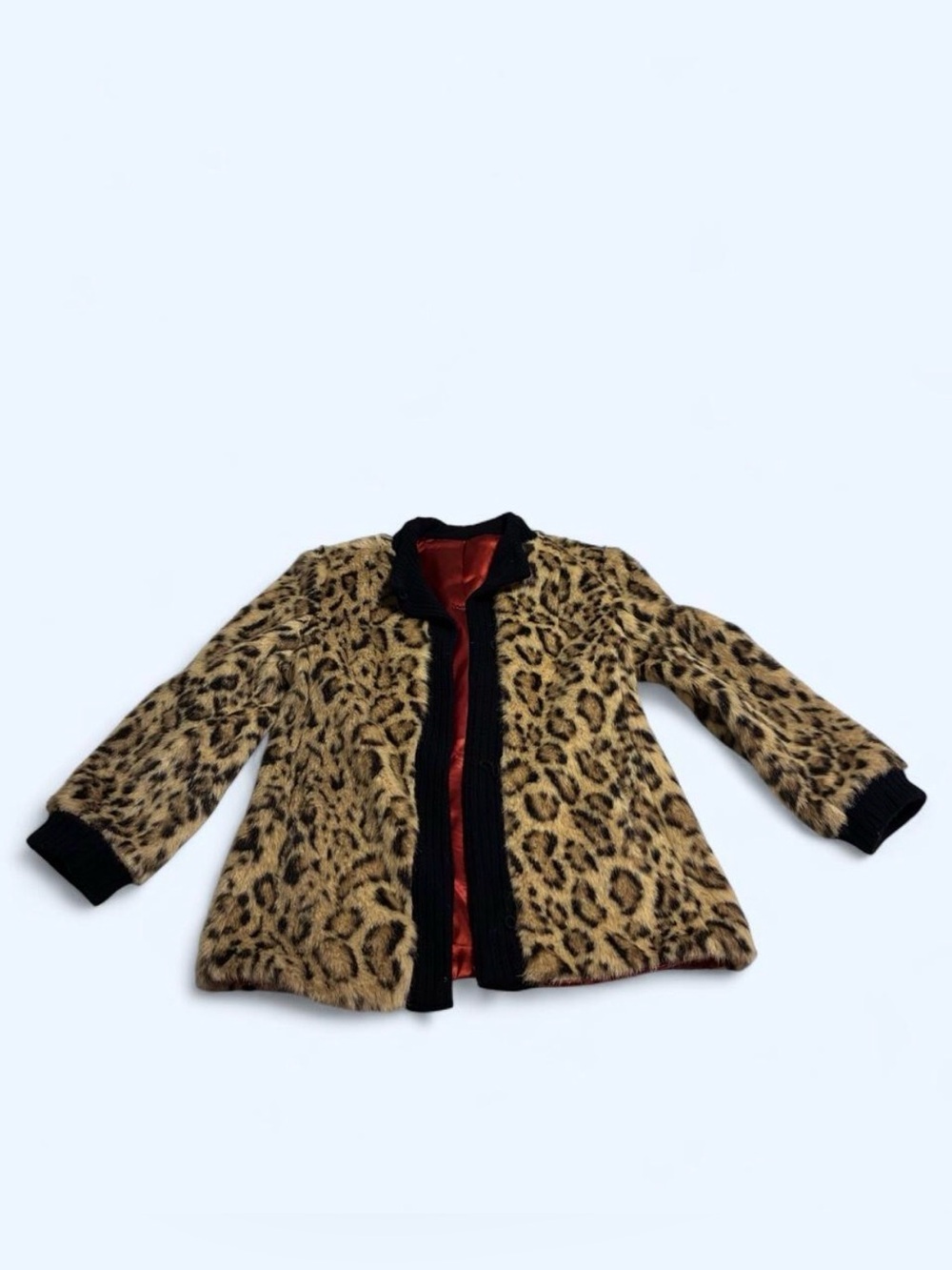 Leopard Print Faux Fur Women’s Coat - Black Trim